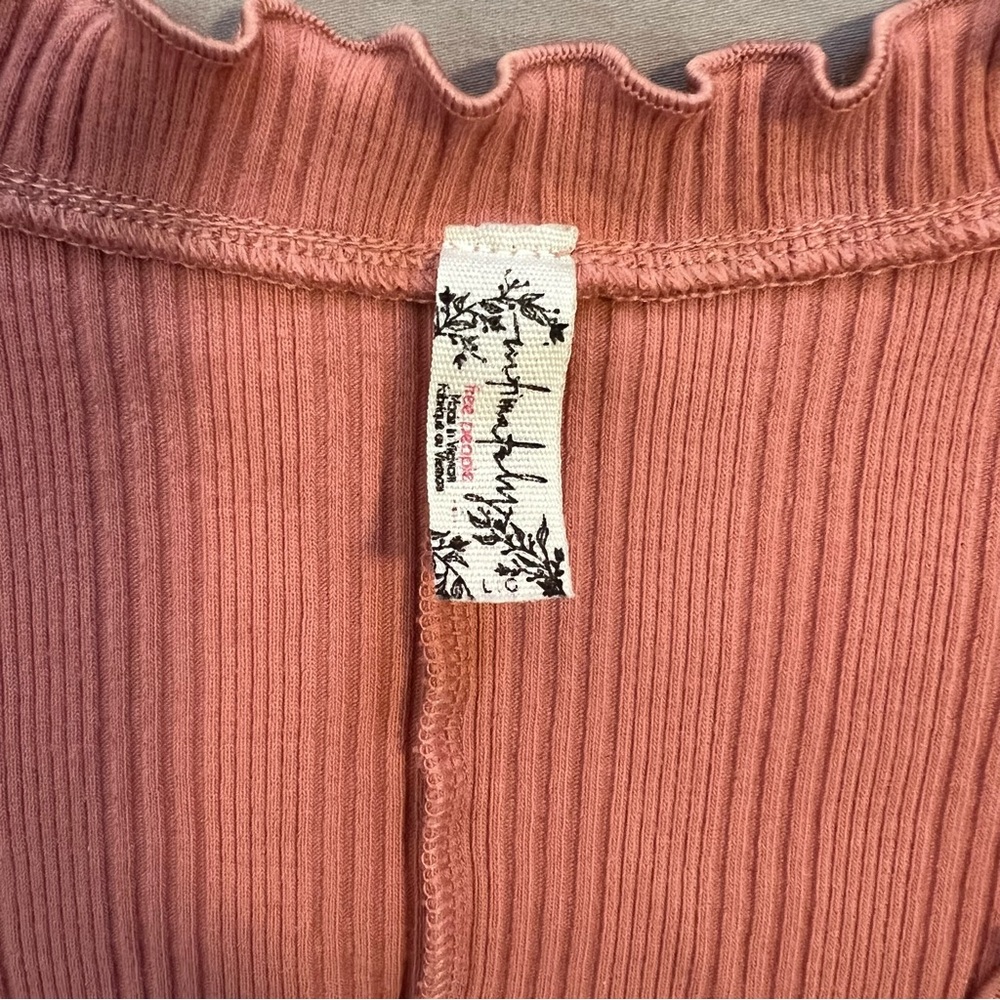 Intimately Free People Fall For You Ruffled Tie Front Ribbed Blouse Coral - Picture 3 of 9